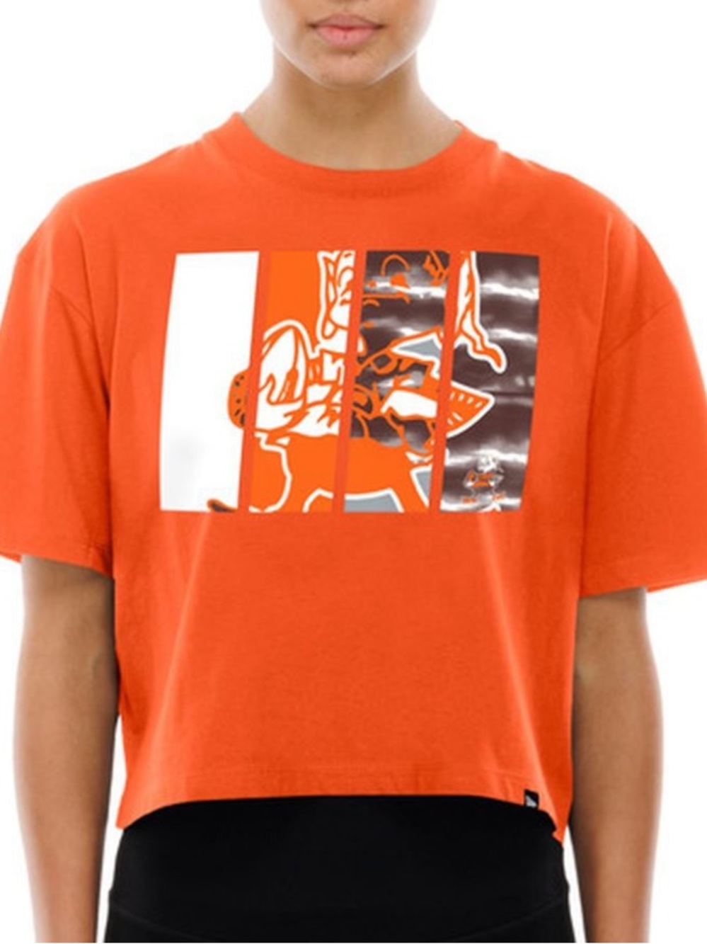 Cleveland Browns NFL Team Apparel Crop Top Short Sleeve Orange Blocking Size L